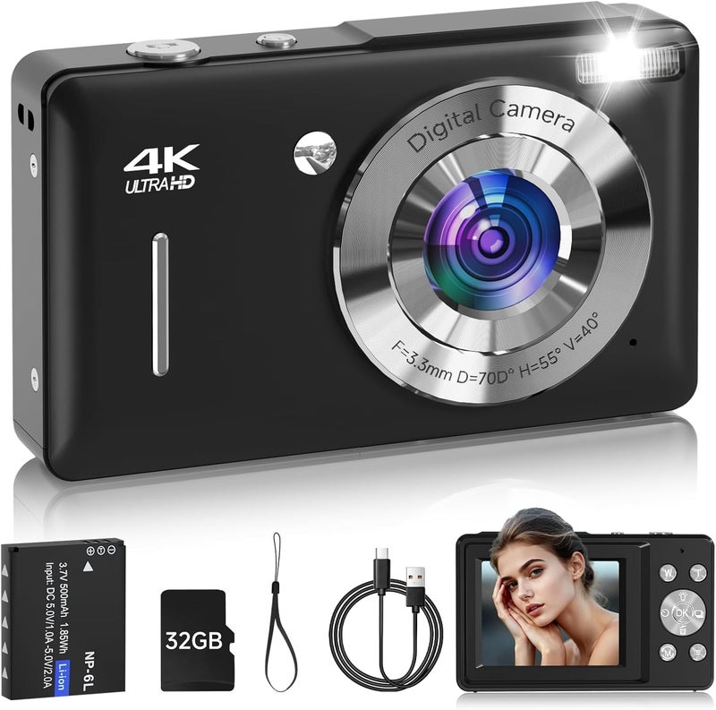 SMARTKLIK Store كاميرا رقمية للأطفال، FHD 1080P 44MP كاميرا رقمية بنقطة وتصوير مع كشف الوجه، التقاط الابتسامة، زوم 18X، 20 فلتر، مضادة للاهتزاز، بطاقة SD سعة 32GB كاميرا مدمجة عتيقة للأطفال الأولاد والبنات - Image 1